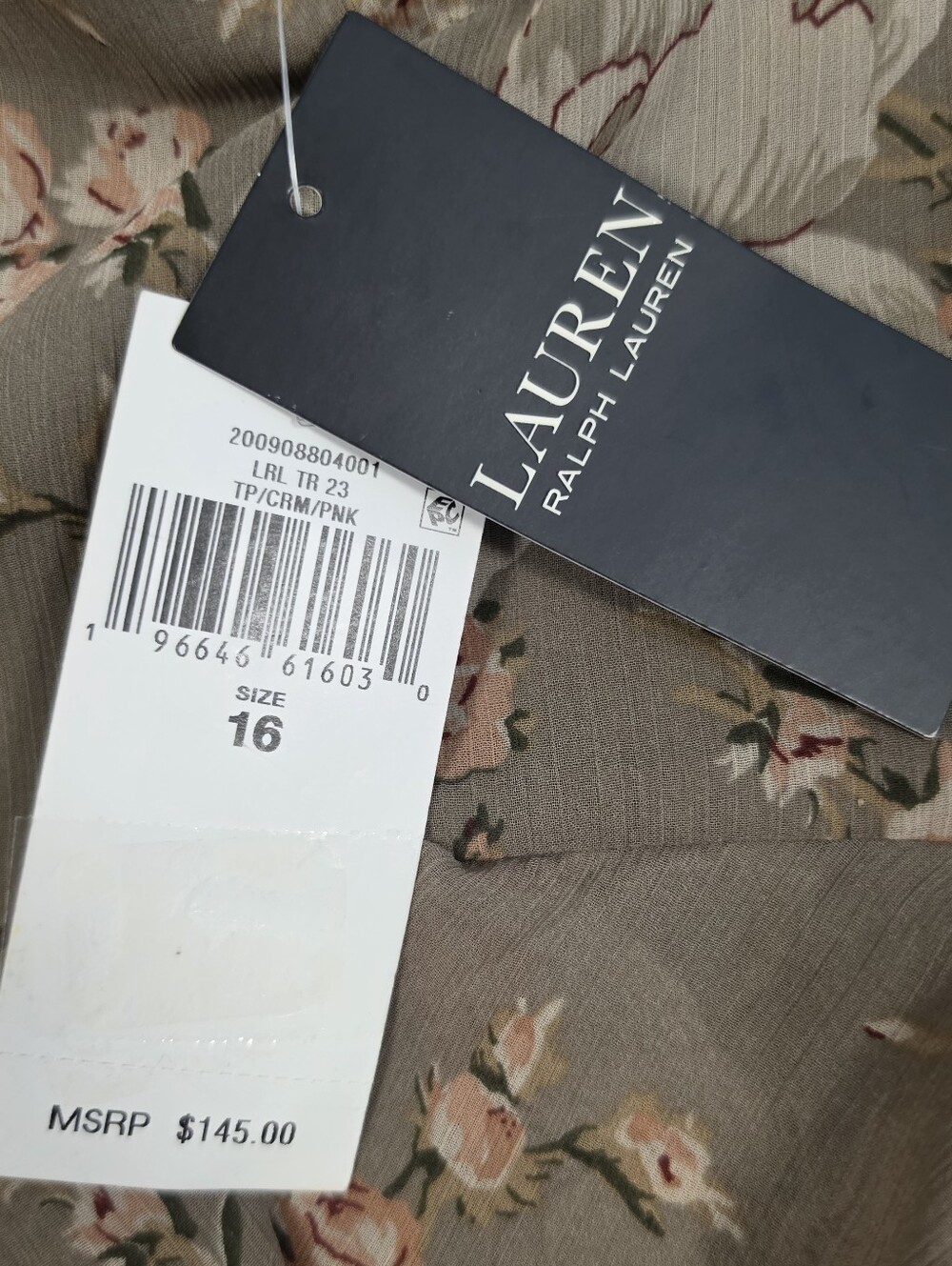 Lauren Ralph Lauren Tiered Floral Crinkle Skirt Georgette Taupe SIZE 16 Ret $145 - Picture 5 of 12